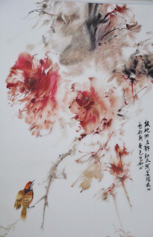 寫意牡丹刺繡畫 刺繡精品 高檔室內(nèi)裝飾畫