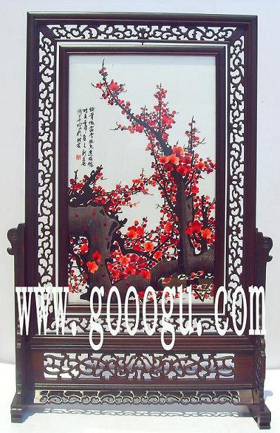 梅花刺繡，報(bào)春紅梅雙面繡