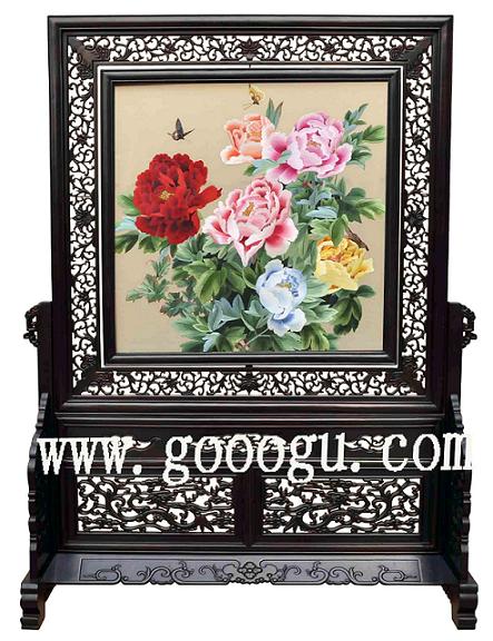 牡丹雙面繡精品,蘇繡精品,紫檀雙面繡