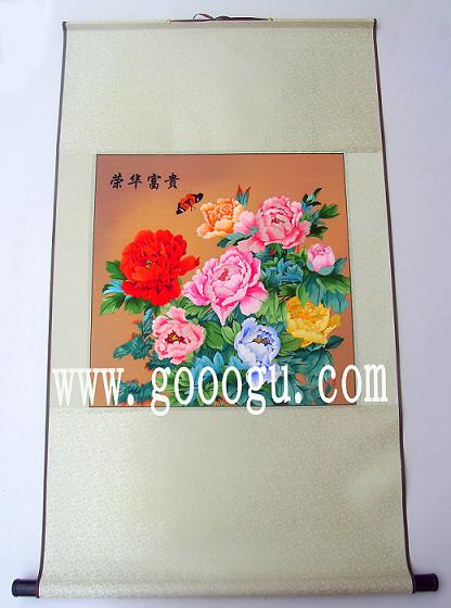 牡丹軟裱蘇繡畫,高檔手工刺繡畫