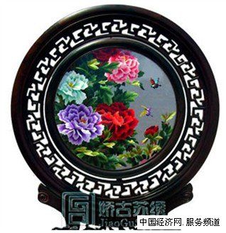 牡丹雙面繡精品，檀木牡丹蘇繡，嬌古蘇繡精品臺(tái)屏