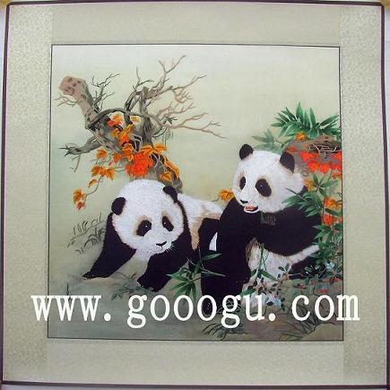 熊貓刺繡圖案，老外喜愛的禮物，蘇繡畫