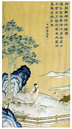 刺繡御制題桐蔭玩鶴圖(掛屏),宮廷繡品,刺繡名品